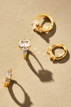 By Anthropologie Dainty Crystal Huggie Hoop Earrings, Set Of 2