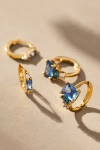 By Anthropologie Dainty Crystal Huggie Hoop Earrings, Set Of 2 In Blue