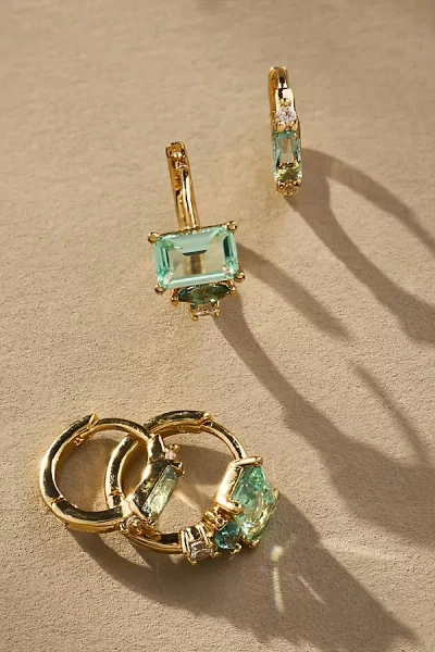 By Anthropologie Dainty Crystal Huggie Hoop Earrings, Set Of 2 In Green