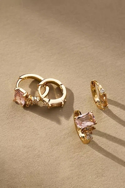 By Anthropologie Dainty Crystal Huggie Hoop Earrings, Set Of 2 In Pink