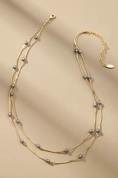 By Anthropologie Dainty Pearl Layered Necklace In Grey