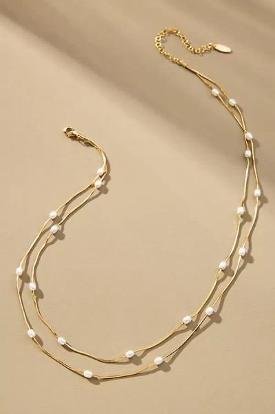 By Anthropologie Dainty Pearl Layered Necklace In White