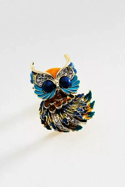 By Anthropologie Dapper Owl Brooch In Multi