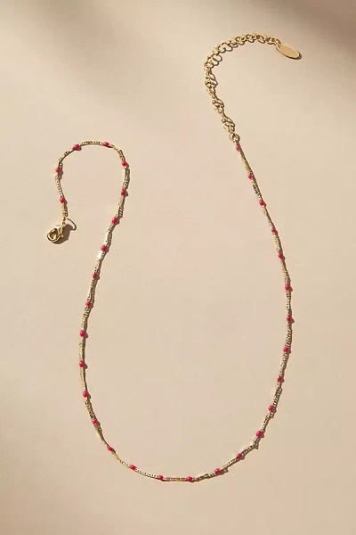 By Anthropologie Delicate Bead Necklace In Red