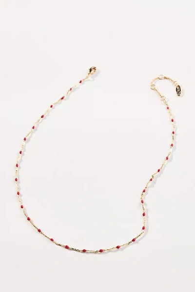 By Anthropologie Delicate Bead Necklace In Red