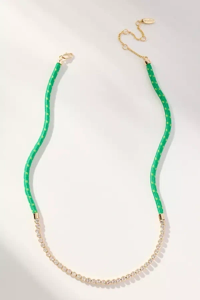 By Anthropologie Delicate Corded Crystal Necklace In Green