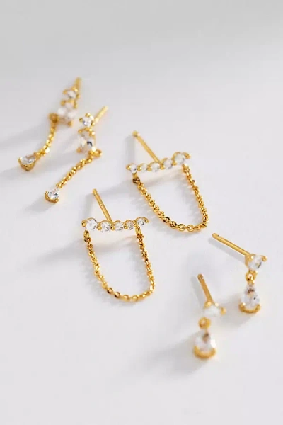 By Anthropologie Delicate Crystal Earrings, Set Of 3 In Gold