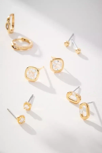 By Anthropologie Delicate Crystal Earrings, Set Of 5 In Gold