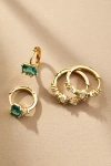 By Anthropologie Delicate Crystal Huggie Hoop Earrings, Set Of 2 In Green