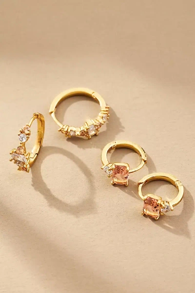By Anthropologie Delicate Crystal Huggie Hoop Earrings, Set Of 2 In Orange