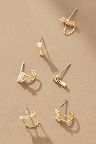 By Anthropologie Delicate Crystal Post Earrings, Set Of 3 In Gold