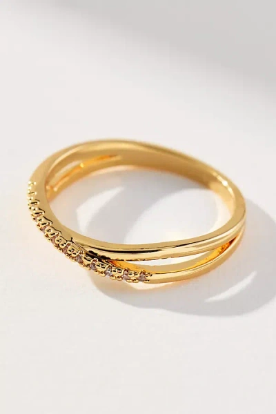 By Anthropologie Delicate Crystal Thin Band Ring In Gold