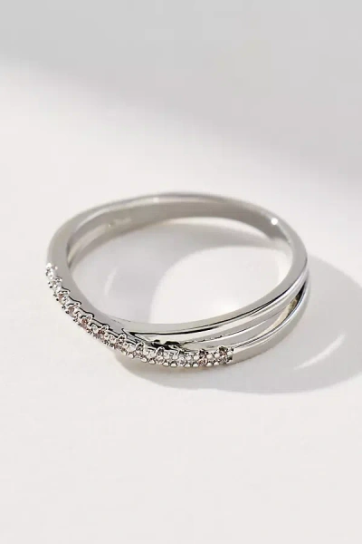 By Anthropologie Delicate Crystal Thin Band Ring In Silver