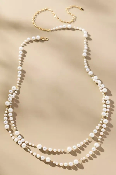 By Anthropologie Delicate Double-strand Pearl Necklace In White