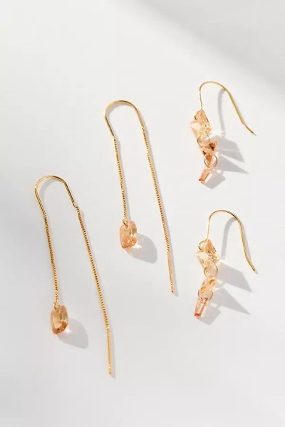 By Anthropologie Delicate Drippy Earrings, Set Of 2 In Gold