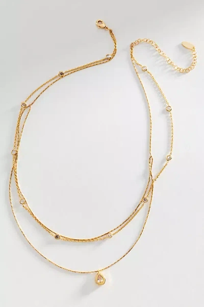 By Anthropologie Delicate Layered Crystal Necklace In Gold