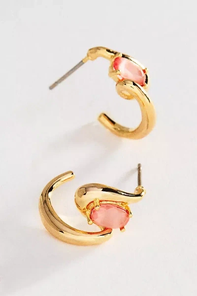 By Anthropologie Delicate Pearl And Stone Huggie Hoop Earrings In Gold