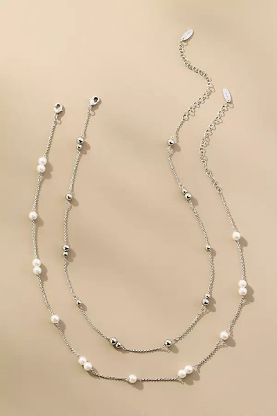 By Anthropologie Delicate Pearl Bead Necklaces, Set Of 2 In Silver