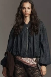 By Anthropologie Denim Bubble Bomber Jacket In Blue
