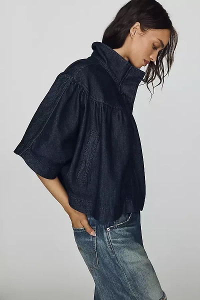 By Anthropologie Denim Funnel-neck Jacket In Blue