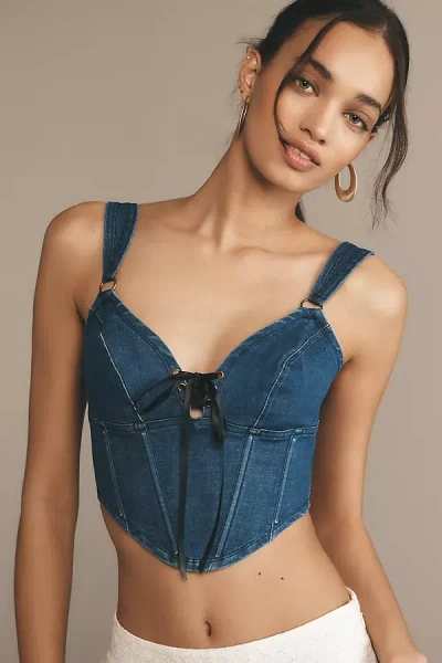 By Anthropologie Denim Lace-up Corset Top In Blue