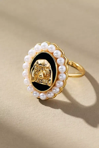 By Anthropologie Dog Cameo Cocktail Ring In Gold