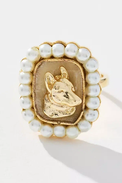 By Anthropologie Dog Cameo Cocktail Ring In Multi