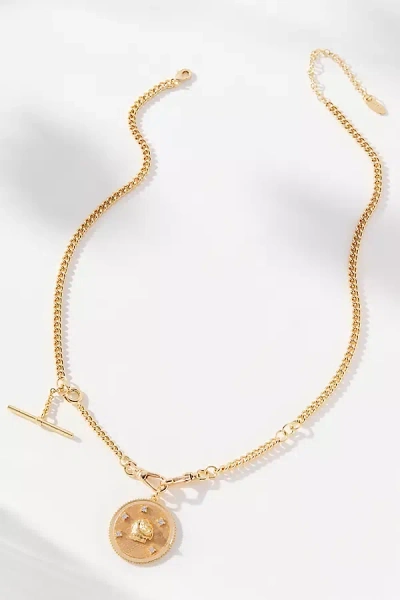 By Anthropologie Dog Coin Crystal Necklace In Gold