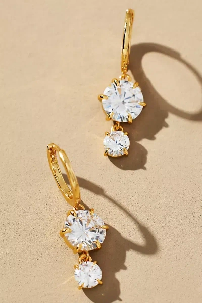 By Anthropologie Double Crystal Huggie Hoop Earrings In Clear