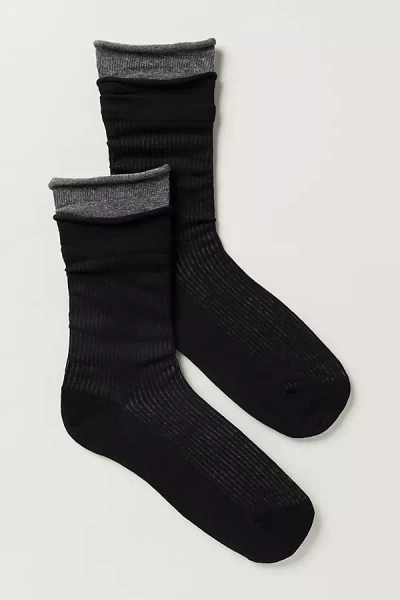 By Anthropologie Double Cuff Trouser Socks In Black