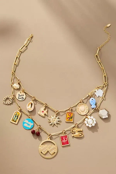 By Anthropologie Double Layer Charm Necklace In Multicolor