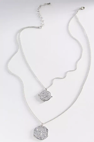 By Anthropologie Double Layer Coin Pendant Necklace In Silver