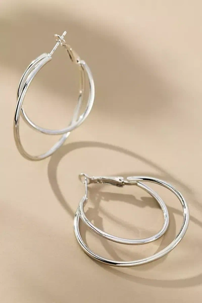 By Anthropologie Double-layer Hoop Earrings In Silver