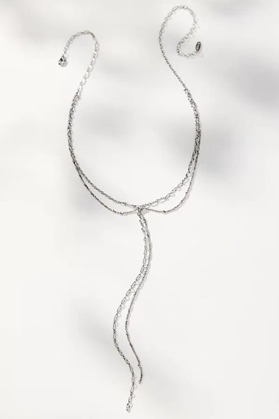 By Anthropologie Double Layered Knotted Lariat Necklace In Silver