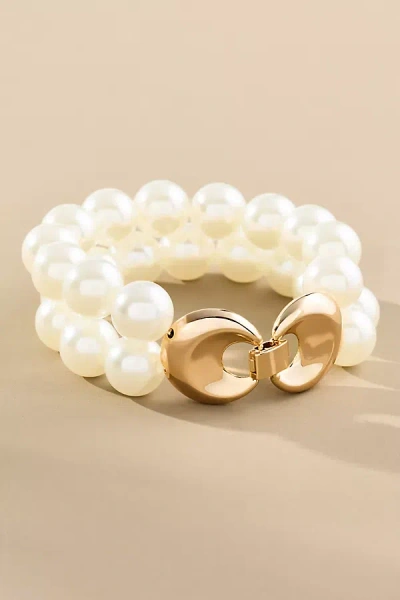 By Anthropologie Double Pearl Beaded Bracelet In Sand