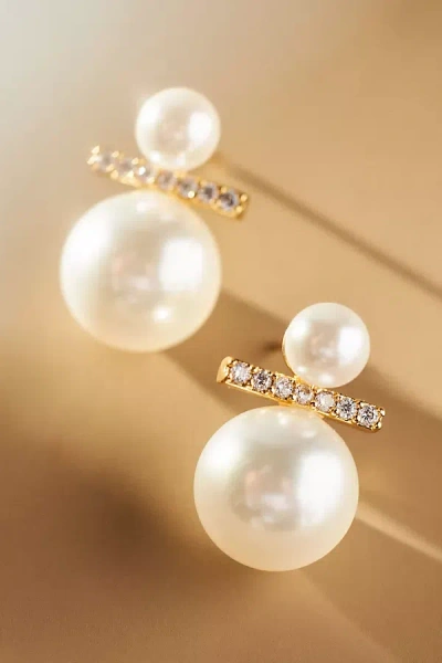 By Anthropologie Double Pearl Crystal Post Earrings In Gold