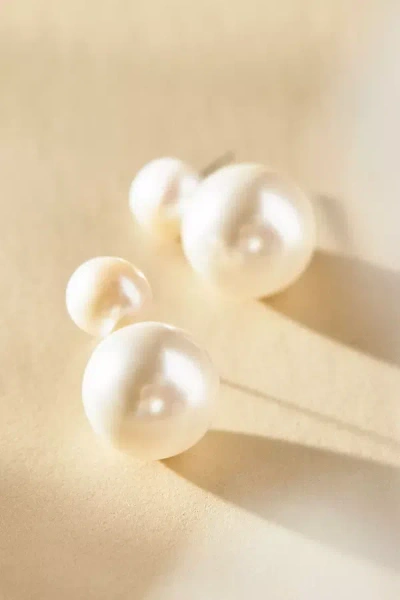 By Anthropologie Double Pearl Drop Earrings In White