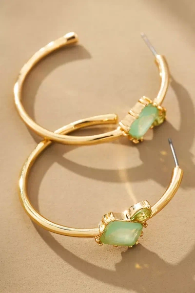 By Anthropologie Double Stone Hoop Earrings In Green
