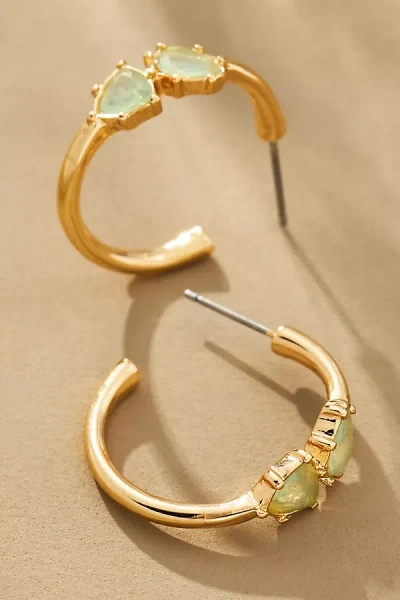 By Anthropologie Double Stone Midi Hoop Earrings In Green
