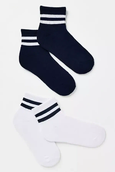 By Anthropologie Double Stripe Sporty Socks, Set Of 2 In Blue