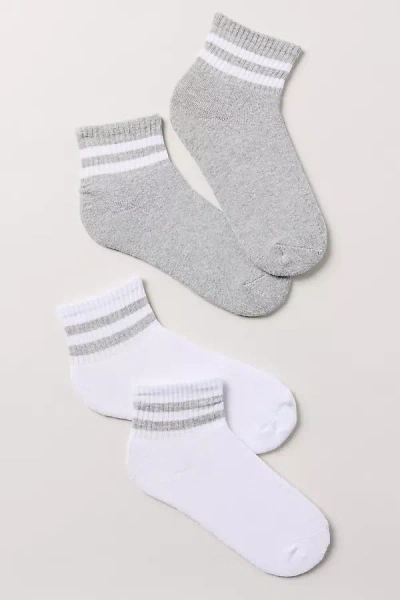 By Anthropologie Double Stripe Sporty Socks, Set Of 2 In Gray