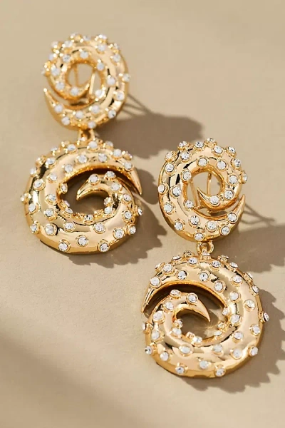 By Anthropologie Double Swirl Crystal Drop Earrings In Gold