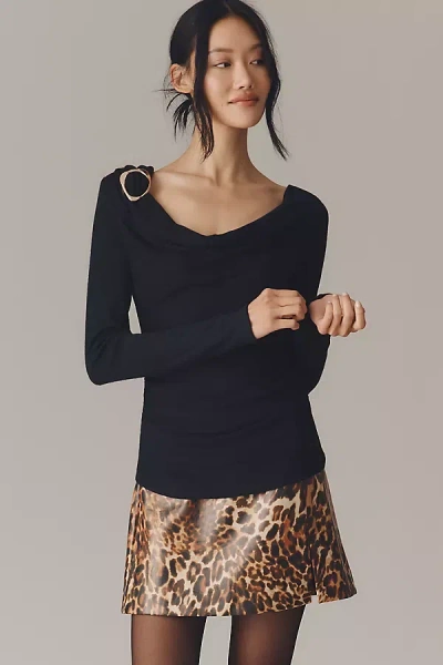 By Anthropologie Draped Cowl-neck Long-sleeve Top In Black