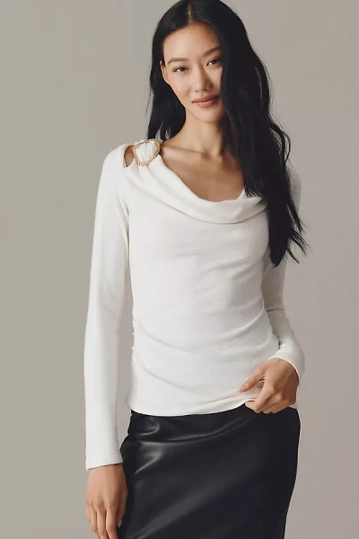 By Anthropologie Draped Cowl-neck Long-sleeve Top In White
