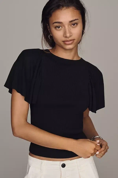 By Anthropologie Draped Ruffle-sleeve Sweater In Black