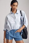 By Anthropologie Drawstring Buttondown Top In Blue