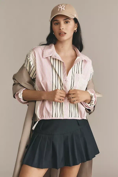 By Anthropologie Drawstring Buttondown Top In Purple