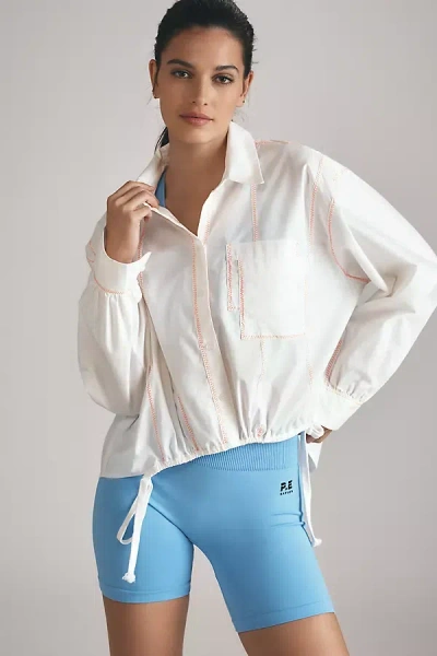 By Anthropologie Drawstring Buttondown Top In White
