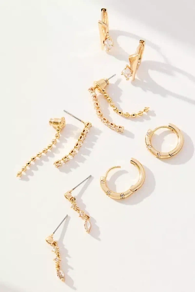 By Anthropologie Dripped Crystal Earrings, Set Of 4 In Gold
