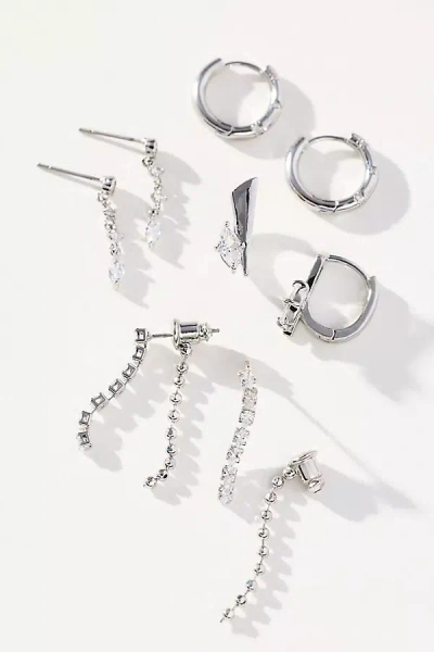 By Anthropologie Dripped Crystal Earrings, Set Of 4 In Silver